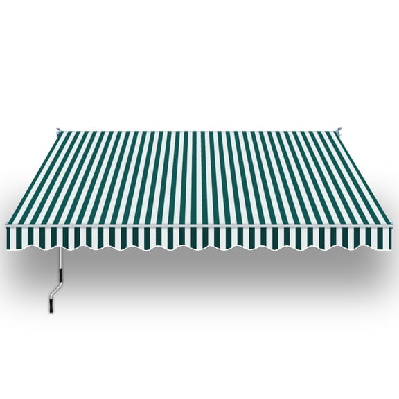 SUNRISEUMBRELLA Outdoor Patio Awning Retractable Awning Sun Shade Manual Patio Deck Awning (12'x10',Green with white)