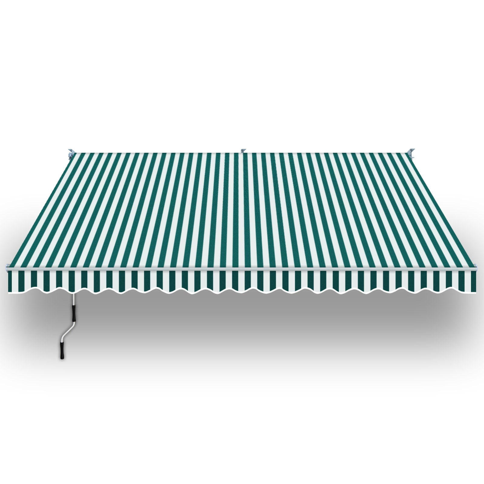 SUNRISEUMBRELLA Outdoor Patio Awning Retractable Awning Sun Shade Manual Patio Deck Awning (13'x10',Green with white)