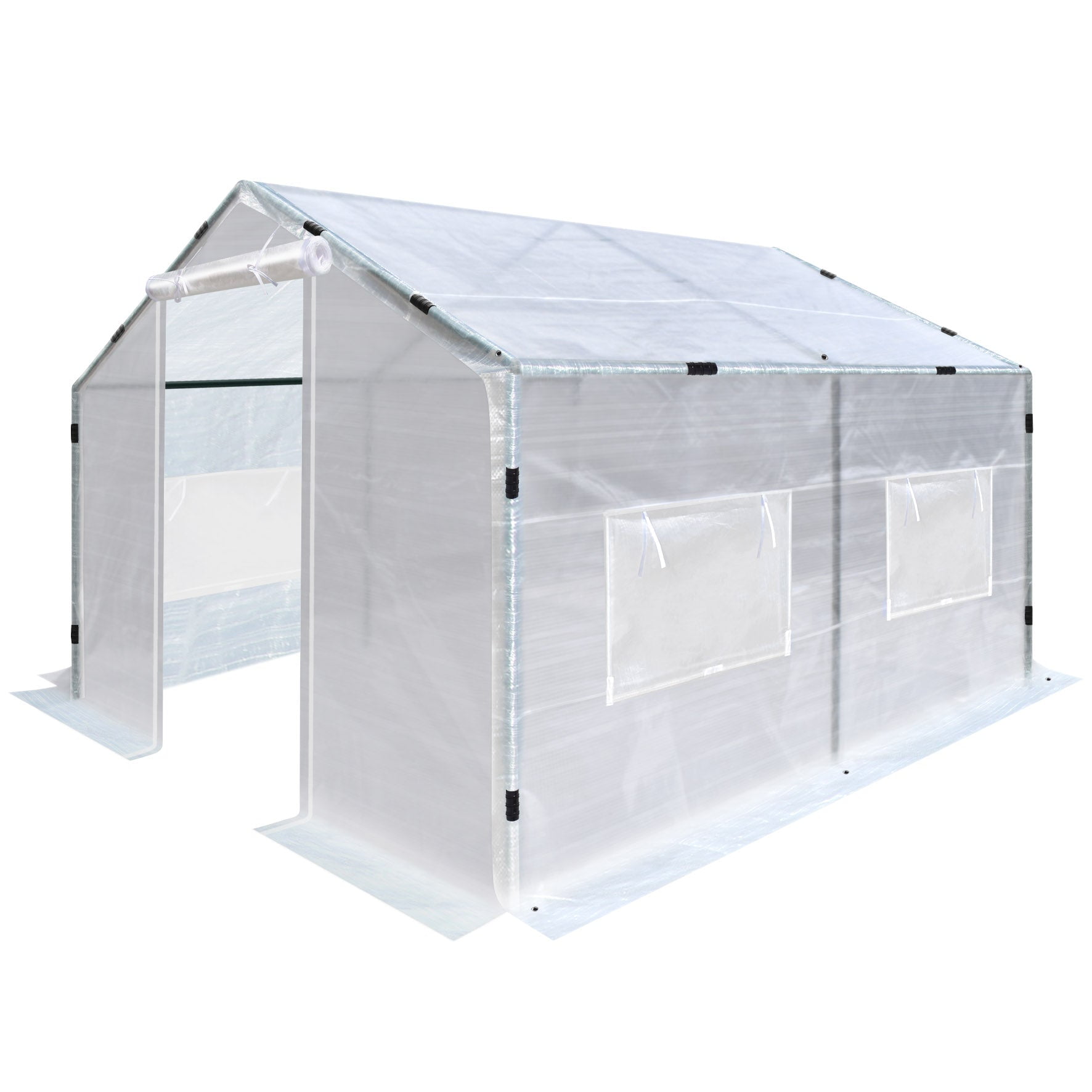 SUNRISEUMBRELLA Portable Greenhouse 2 Velcro Roll-up Doors Large Walk-in Steel Heavy Duty Transparent PE Cover Gardening Plant Hot Outdoor House