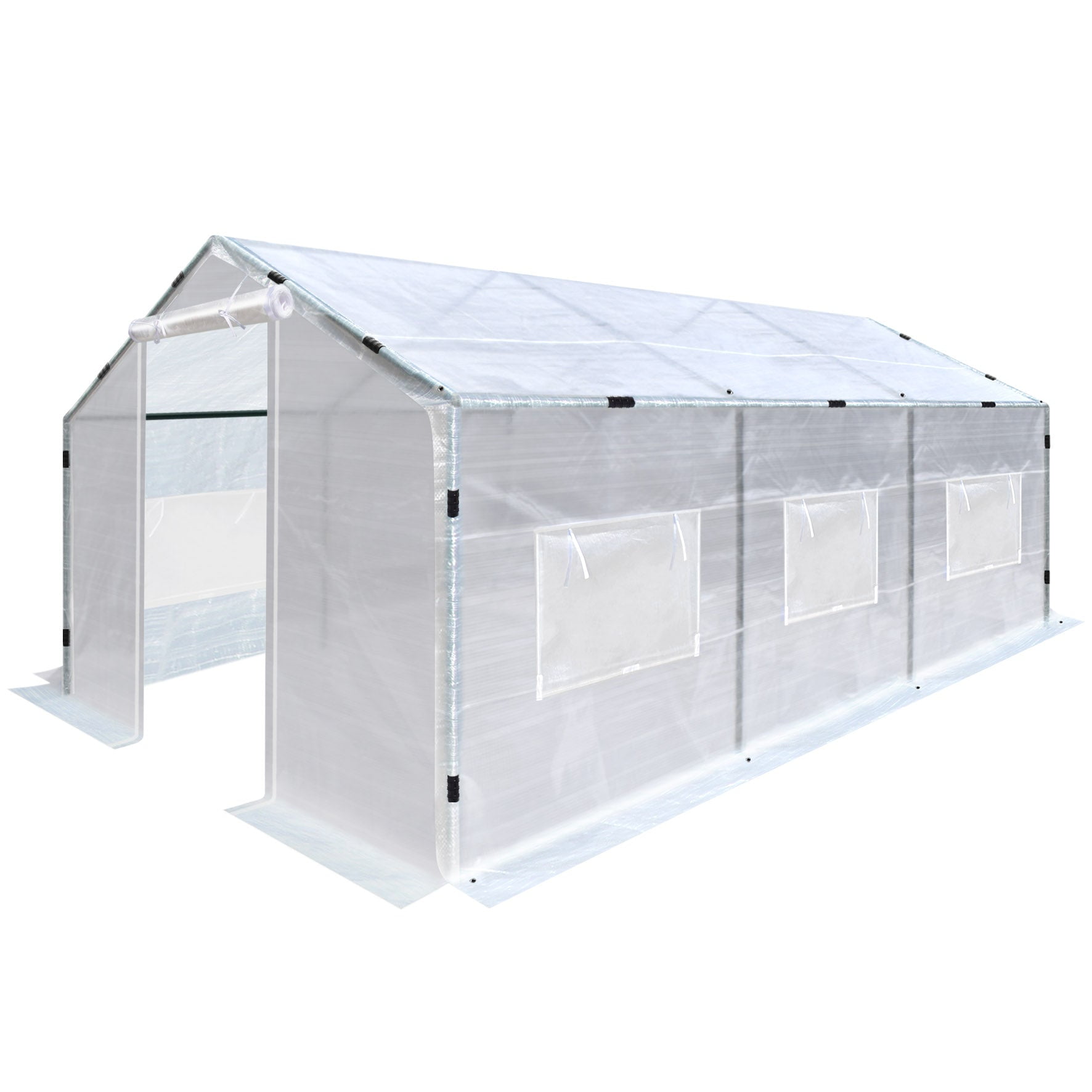 SUNRISEUMBRELLA Portable Greenhouse 2 Velcro Roll-up Doors Large Walk-in Steel Heavy Duty Transparent PE Cover Gardening Plant Hot Outdoor House