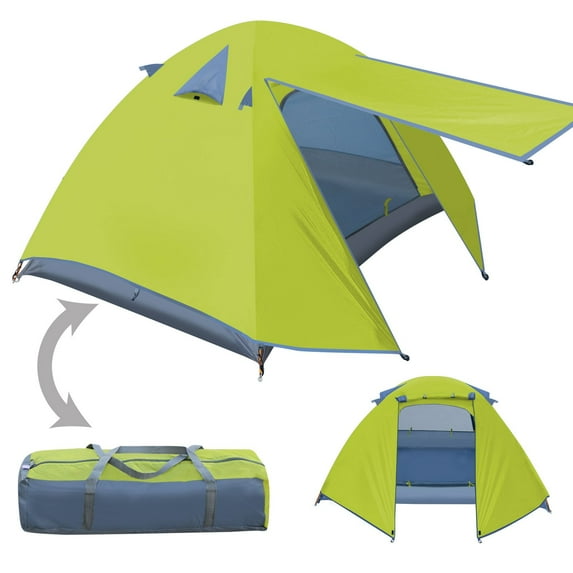 SUNRISEUMBRELLA Portable Hiking Backpacking Tent 1-2 Person Double Layer Outdoor Waterproof Camping Tent (Green)