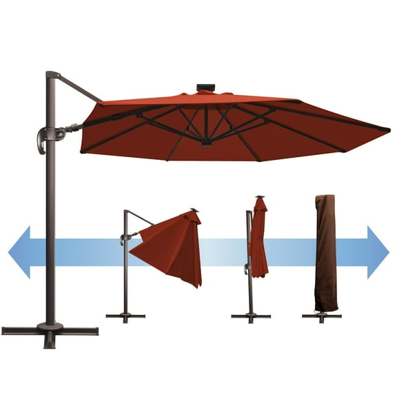SUNRISEUMBRELLA Roma hanging umbrella Sunbrella Cover Patio Umbrella Garden Outdoor (11',Henna)
