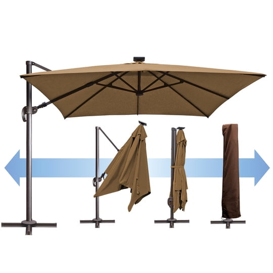 SUNRISEUMBRELLA Square 10'x10' Deluxe Roma square cantilever umbrella, With LED light(Cocoa)