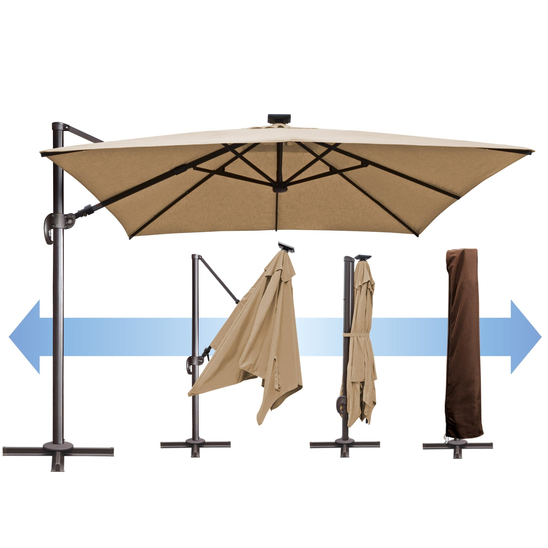 SUNRISEUMBRELLA Square 10'x10' Deluxe Roma square cantilever umbrella, With LED light(Heather Beige)