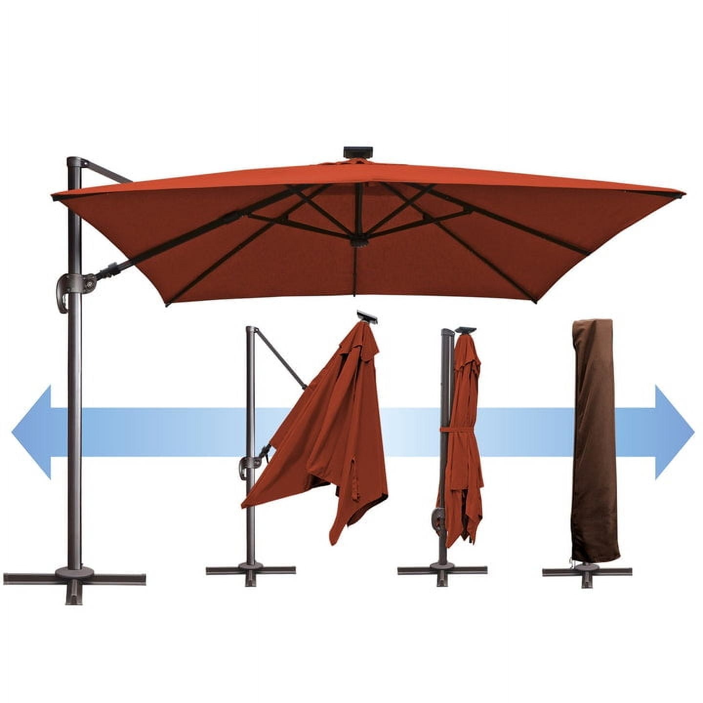 SUNRISEUMBRELLA Square 10'x10' Deluxe Roma square cantilever umbrella, With LED light(Henna)