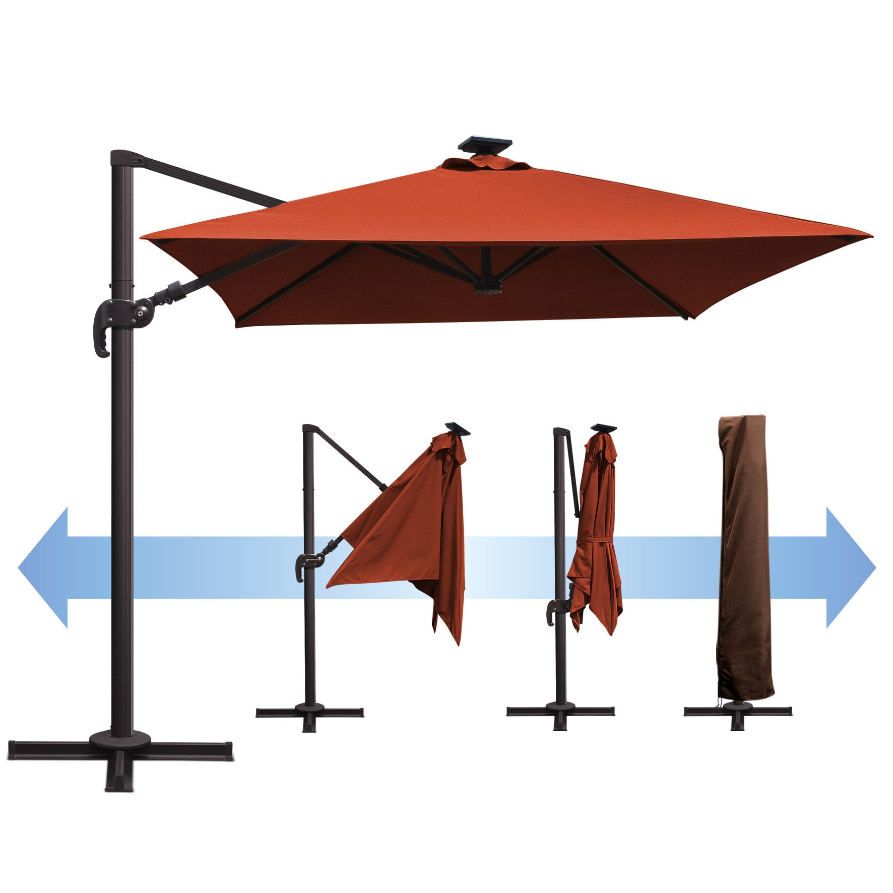 SUNRISEUMBRELLA Square 8x8'Deluxe Hanging umbrella WITH LED LIGHTS(Henna)