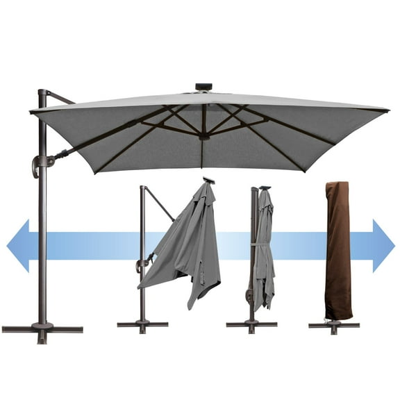 SUNRISEUMBRELLA Square Roma hanging umbrella Sunbrella Cover Patio Umbrella Garden Outdoor (10'x10',Charcoa)
