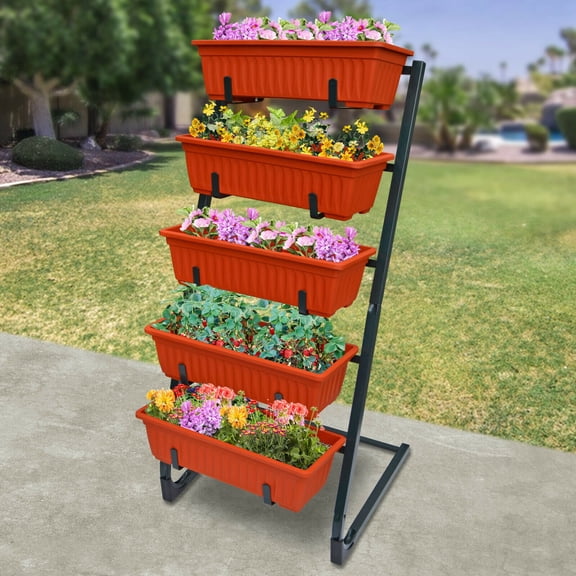 SUNRISEUMBRELLA Vertical Raised Garden Bed Freestanding Elevated Planter Box for Growing Herb/Vegetable/Strawberry/Flower, with 5 Containers