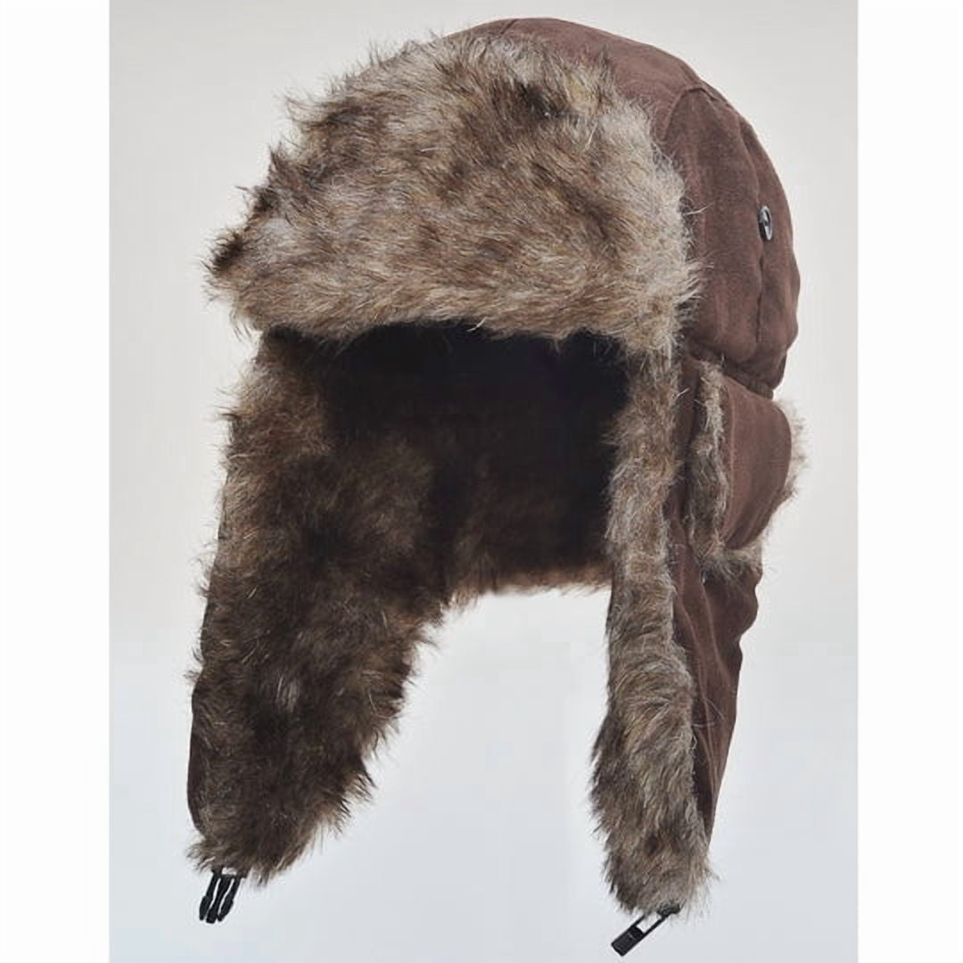 SUNRISEUMBRELLA Winter Ski Trapper Winter Hats Men Aviator Soft Faux Fur Ear Flaps Hat Cap (Brown)