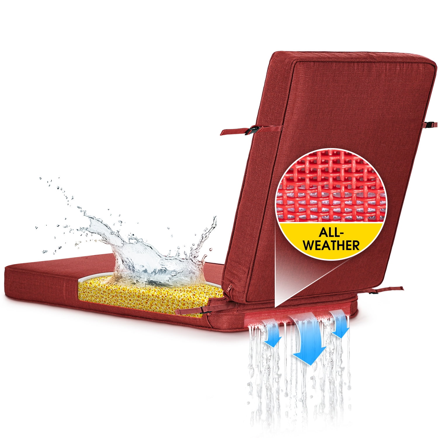Sunrox SUNROX DryFast Foam Chaise Lounge Cushions All-Weather Fade-Resistant ...