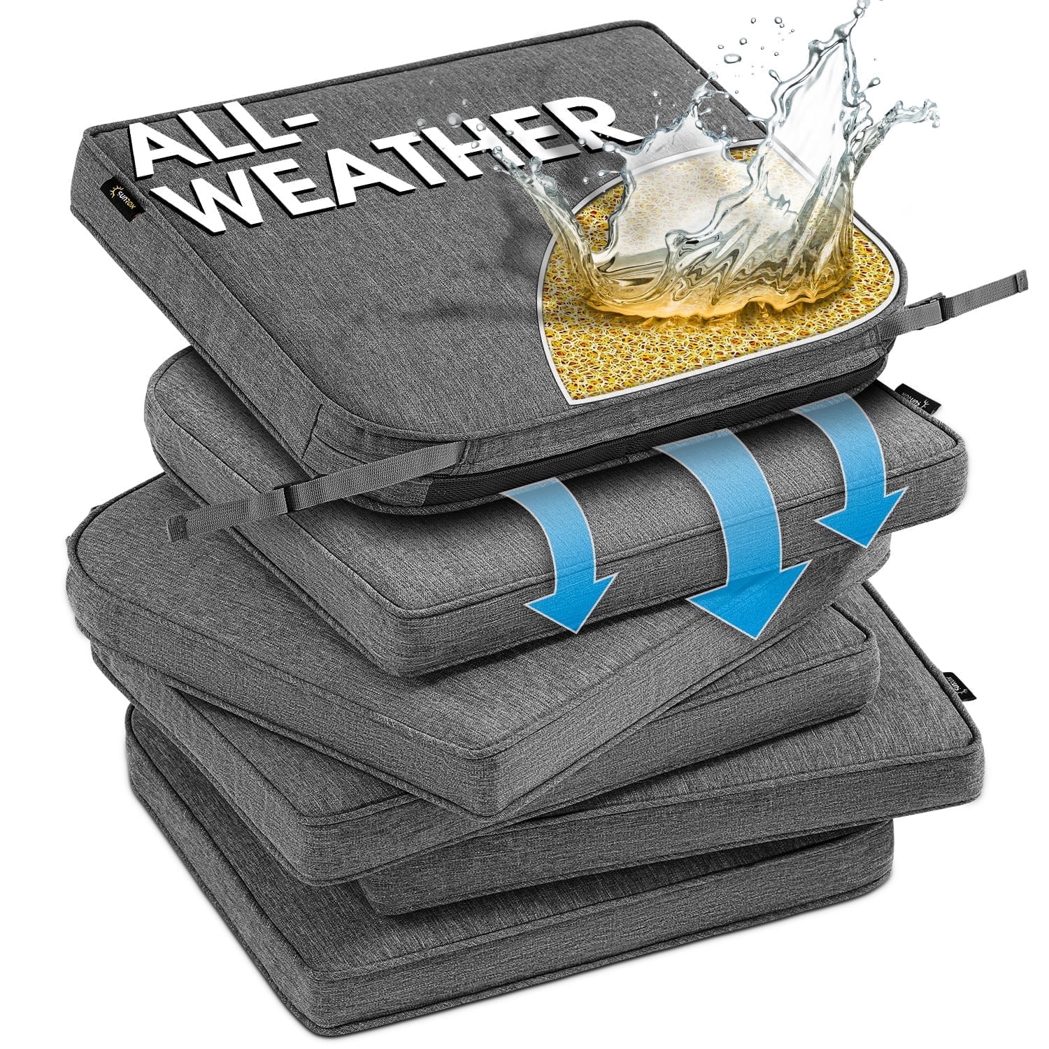 SUNROX DryFast Foam Outdoor Chair Cushion with DryMesh Drainage, All-Weather FadeShield Water Resistant Patio Furniture Cushions, Ultra Durable Patio Chair Cushions
