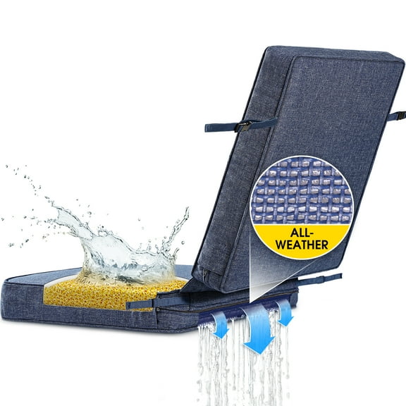 SUNROX FadeShield Water Resistant Deep Seat Cushion Set with DryMesh Drainage, DryFast Foam Outdoor Chair Cushion Set 18"x37"x3" Heather Indigo