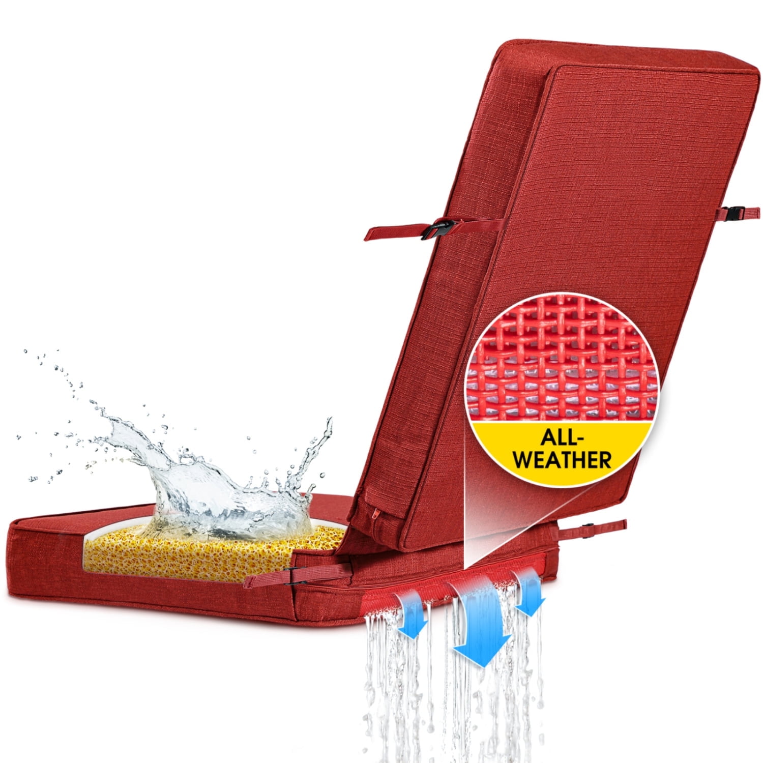 SUNROX FadeShield Water Resistant Deep Seat Cushion Set with DryMesh Drainage, DryFast Foam Outdoor Chair Cushion Set 21"x44"x3" Burgundy