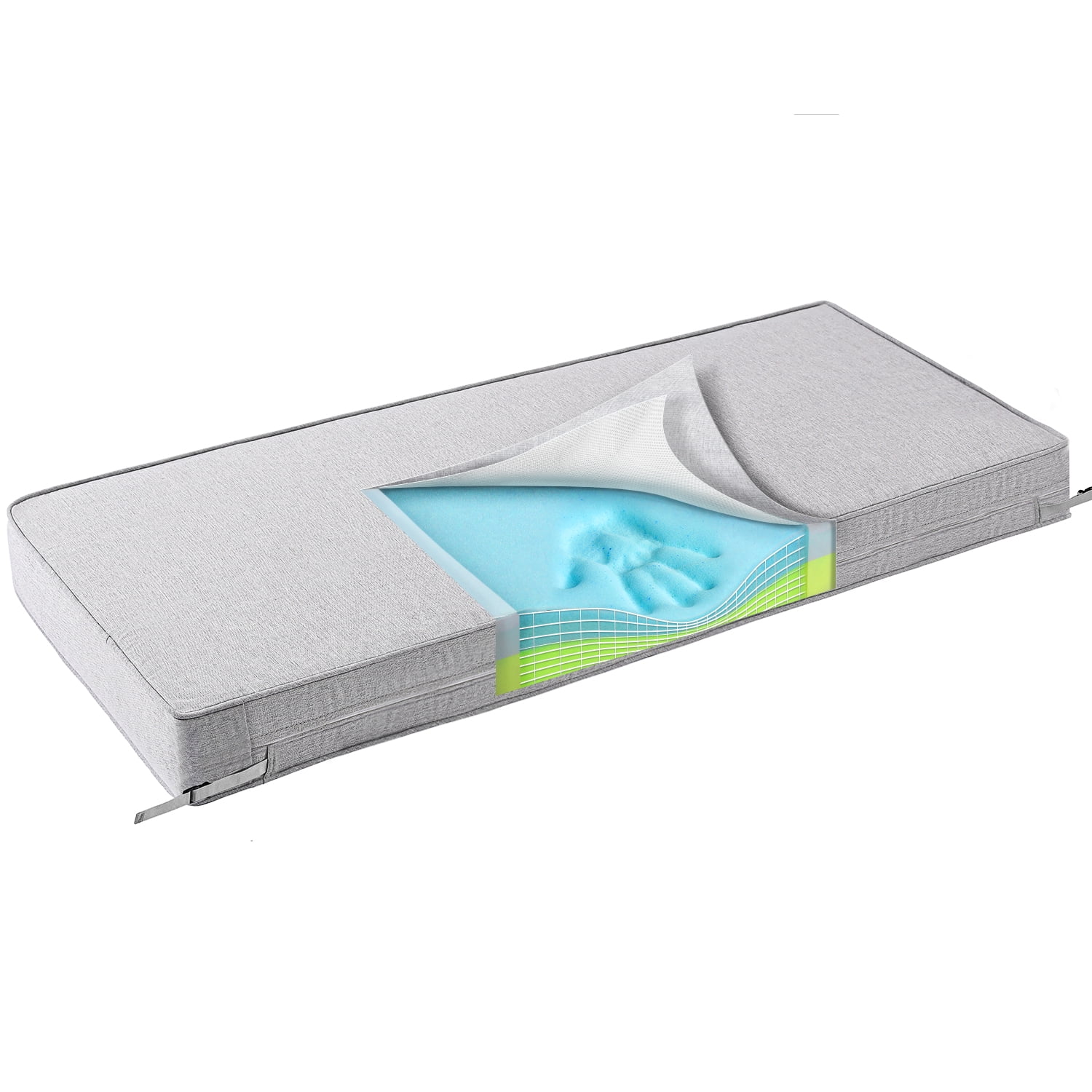 SUNROX Gel Memory Foam Bench Cushion with Ties, Water Resistant FadeShield Ultra Durable Outdoor/Indoor Universal Bench Seat Pads 36 x 14 x 4 inch, HEATHER GREY