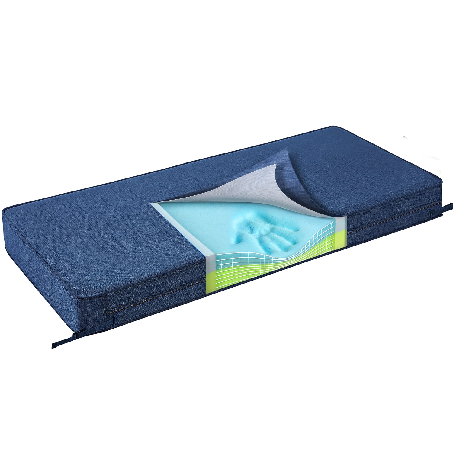 SUNROX Gel Memory Foam Bench Cushion with Ties, Water Resistant FadeShield Ultra Durable Outdoor/Indoor Universal Bench Seat Pads 36 x 14 x 4 inch, NAVY