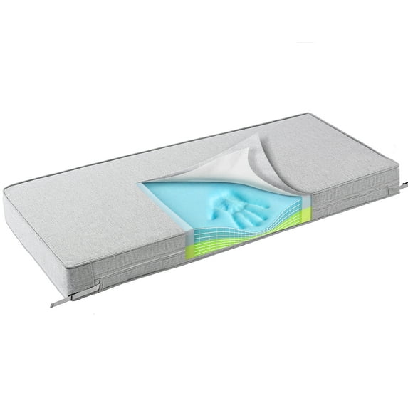 SUNROX Gel Memory Foam Bench Cushion with Ties, Water Resistant FadeShield Ultra Durable Outdoor/Indoor Universal Bench Seat Pads 42 x 16 x 4 inch, HEATHER GREY