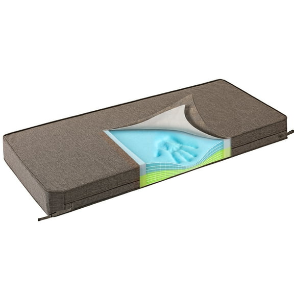 SUNROX Gel Memory Foam Bench Cushion with Ties, Water Resistant FadeShield Ultra Durable Outdoor/Indoor Universal Bench Seat Pads 42 x 16 x 4 inch, HEATHER CHESTNUT
