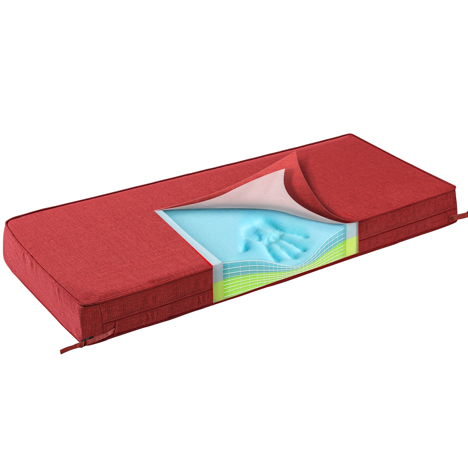SUNROX Gel Memory Foam Bench Cushion with Ties, Water Resistant FadeShield Ultra Durable Outdoor/Indoor Universal Bench Seat Pads 45 x 16 x 4 inch, BURGUNDY