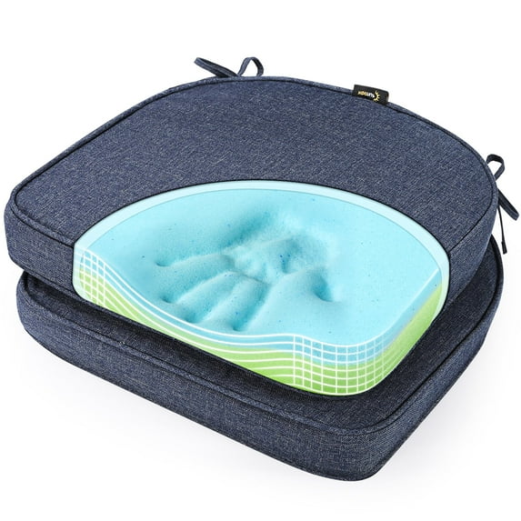 SUNROX Gel Memory Foam Chair Cushions, FadeShield Water-, Stain-Resistant Durable Reversible Seat Cushion Pads with Ties for Indoor/Outdoor Kitchen Dining Office, 16"x17", Set of 2, Heather Indigo