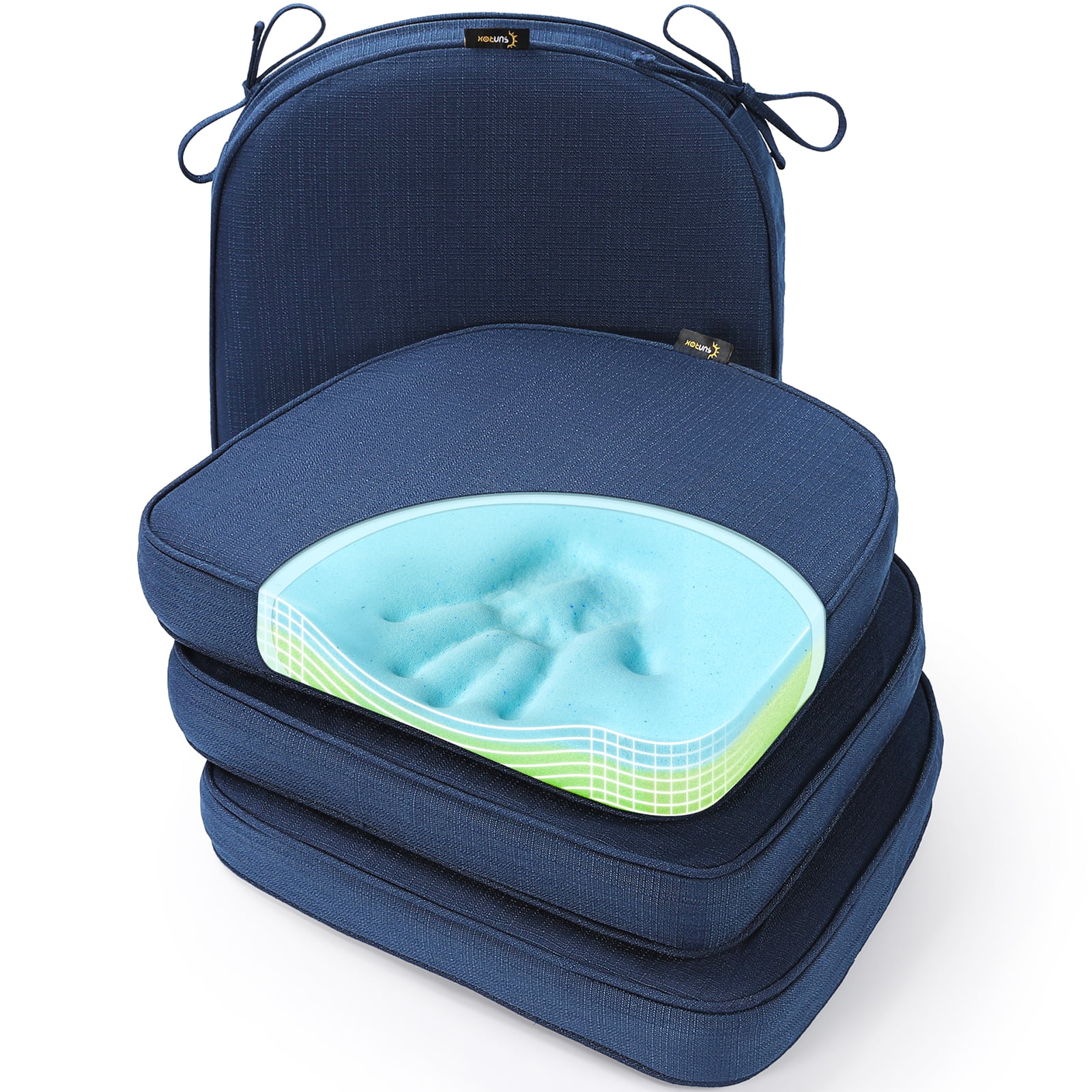 SUNROX Gel Memory Foam Chair Cushions FadeShield Water Stain Resistant Durable Reversible Seat Cushion Pads with Ties for Indoor Outdoor Kitchen Dining Office 16 x17