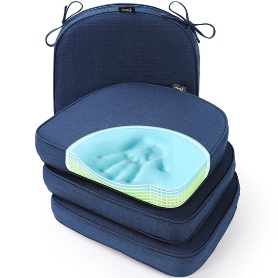 SUNROX Gel Memory Foam Chair Cushions, FadeShield Water-, Stain-Resistant Durable Reversible Seat Cushion Pads with Ties for Indoor/Outdoor Kitchen Dining Office