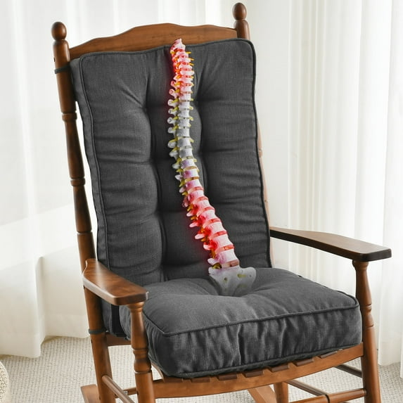 SUNROX Memory Foam Jumbo Rocking Chair Cushions, Set of Seat & Back Cushion with Ties for Indoor/Outdoor Rocker, FadeShield Water Resistant Non Slip Durable Tufted Pads, 2 Piece, Midnight