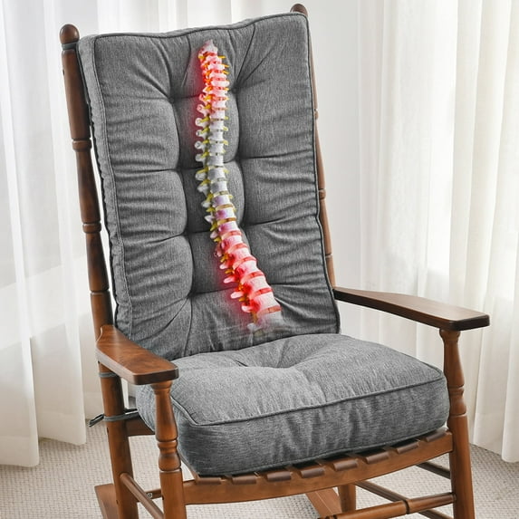 SUNROX Memory Foam Jumbo Rocking Chair Cushions, Set of Seat & Back Cushion with Ties for Indoor/Outdoor Rocker, FadeShield Water Resistant Non Slip Durable Tufted Pads, 2 Piece, Heather Charcoal