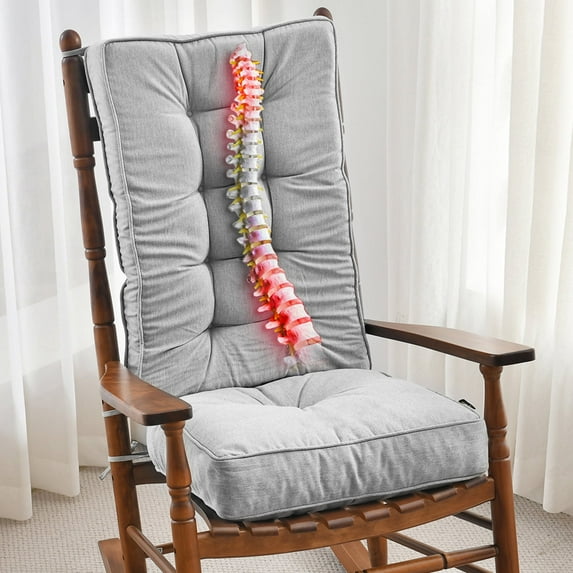 SUNROX Memory Foam Jumbo Rocking Chair Cushions, Set of Seat & Back Cushion with Ties for Indoor/Outdoor Rocker, FadeShield Water Resistant Non Slip Durable Tufted Pads, 2 Piece, Heather Grey