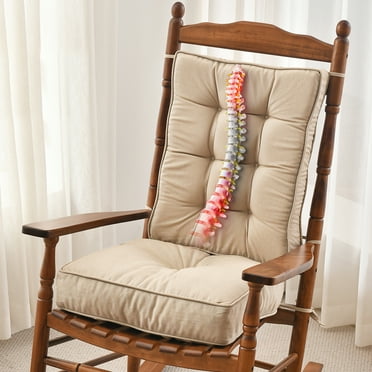 SUNROX Memory Foam Non Slip Rocking Chair Cushion, Set of Seat & Back Cushion with Ties for Indoor/Outdoor Rocker, FadeShield Water Resistant Thicken Durable Tufted Pads, 2 Piece, Husk Birch