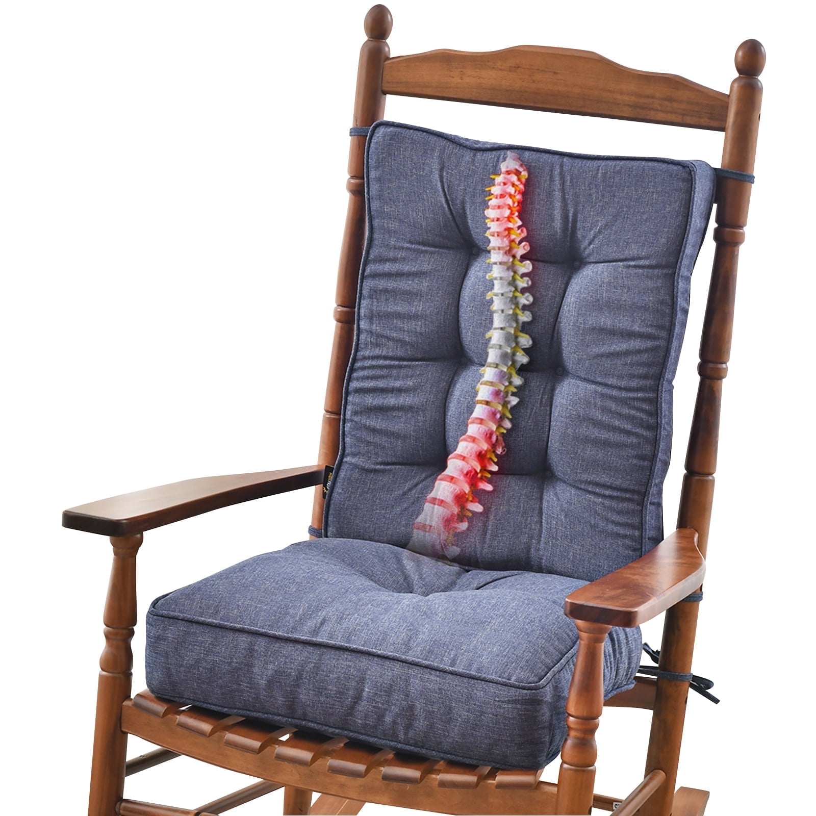 SUNROX Memory Foam Non Slip Rocking Chair Cushion Set of Seat Back Cushion with Ties for Indoor Outdoor Rocker FadeShield Water Resistant Thicken