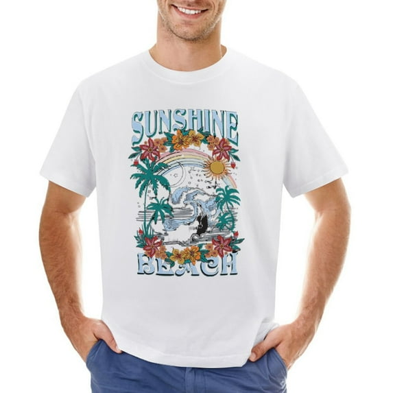 SUNSHINE BEACH Men’s Graphic T-shirt Vintage Short Sleeve Sport Tee White 4XL