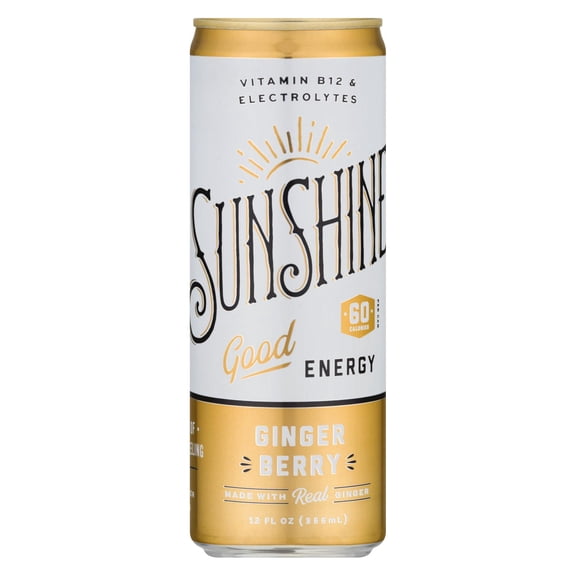 SUNSHINE - Naturally Caffeinated Ginger Berry Soda - 12 Fo, Case of 12