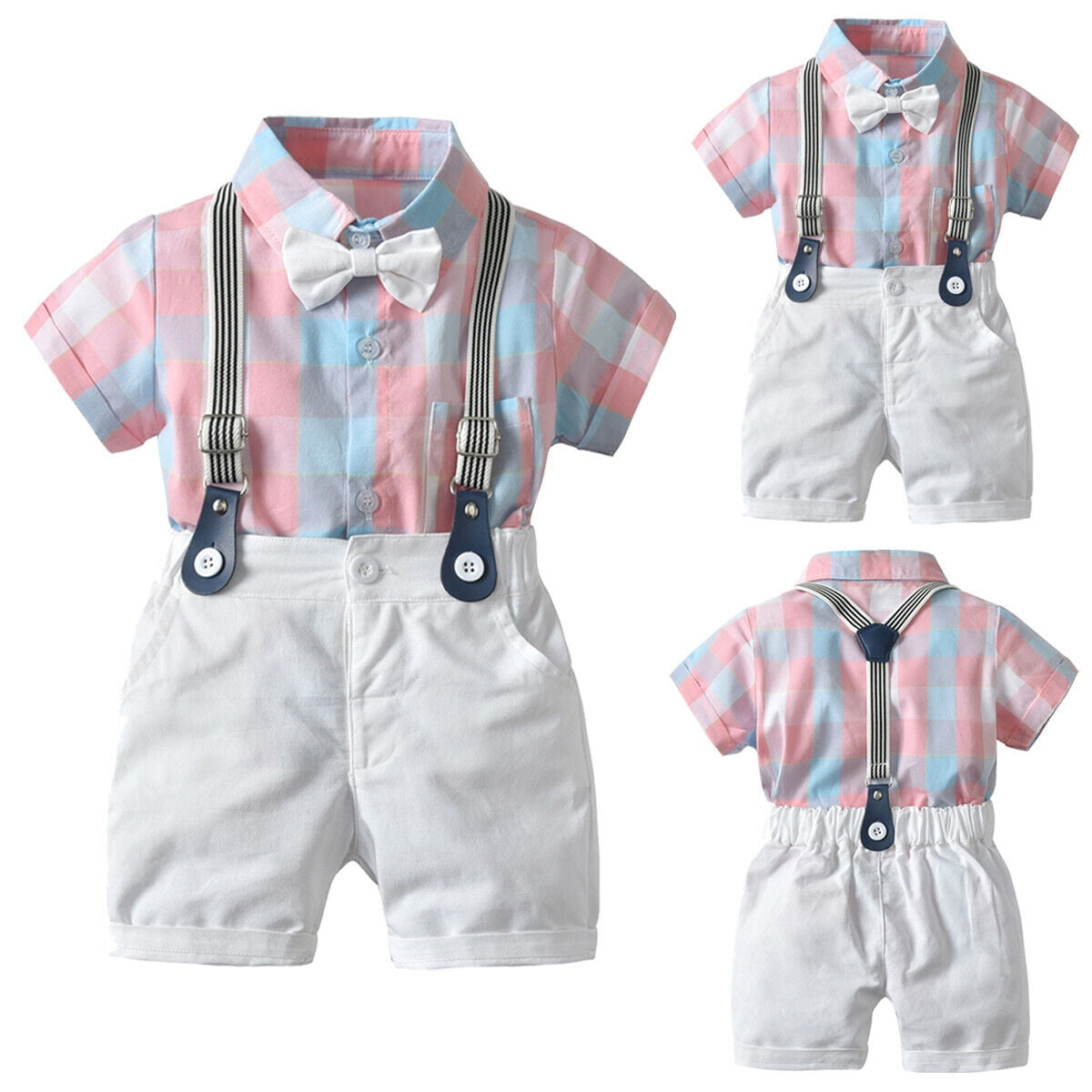 SUNSIOM 2pcs Toddler Kids Baby Boy Gentleman Outfit Clothes Pink Tshirt Top+Shorts Set