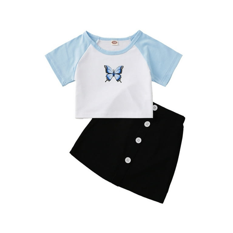 Mildsown SUNSIOM Kids Girl Skirt and Crop Top Set Short Sleeve T Shirt and Skirt, Kids Unisex, Size: 4-5 Years, Blue