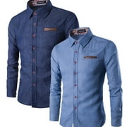 MILDSOWN SUNSIOM Mens Long Sleeve Shirt Button Up Denim Jeans Smart Formal Plain Top