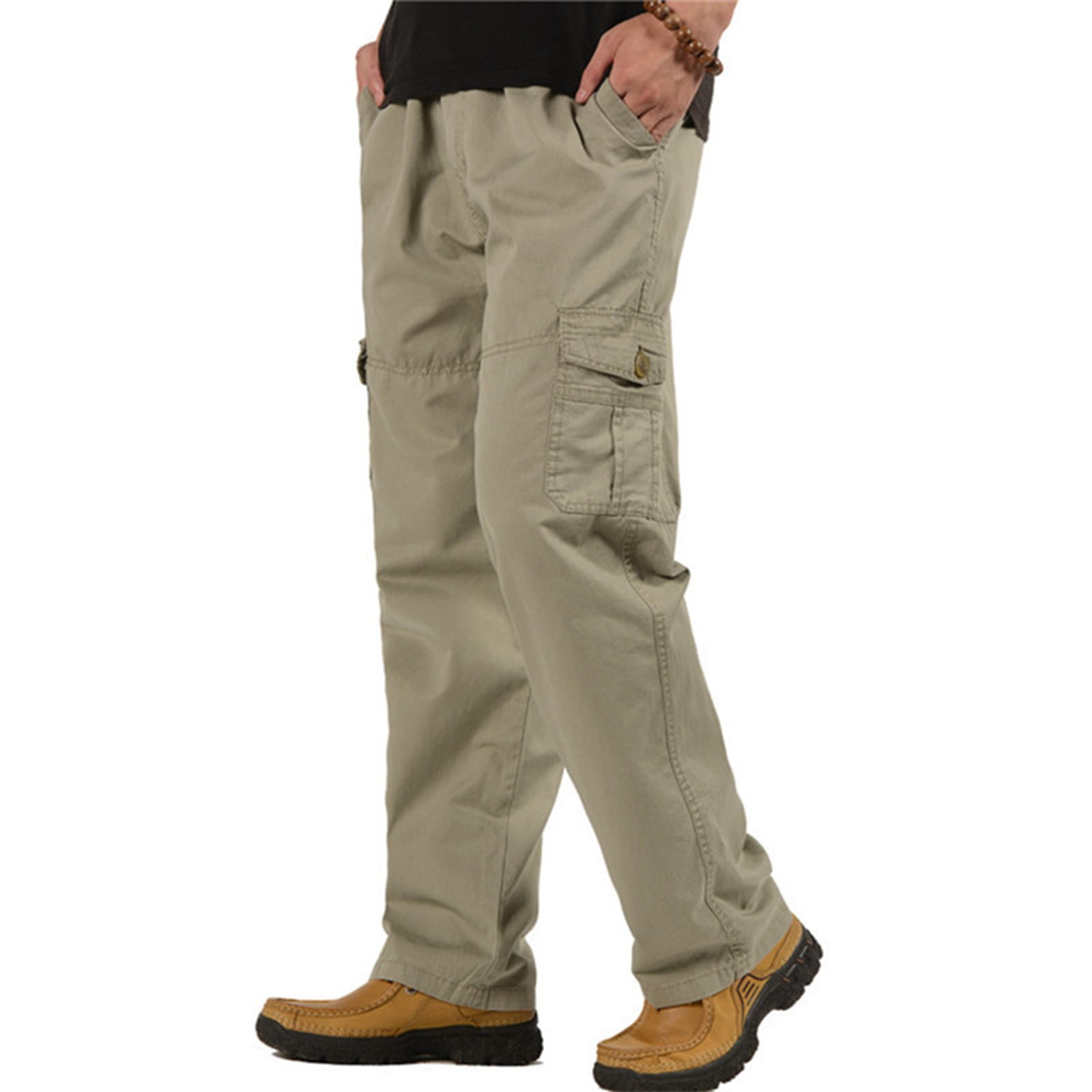 SUNSIOM Mens Loose Cargo Pants, Lightweight Elastic Waist Solid Color
