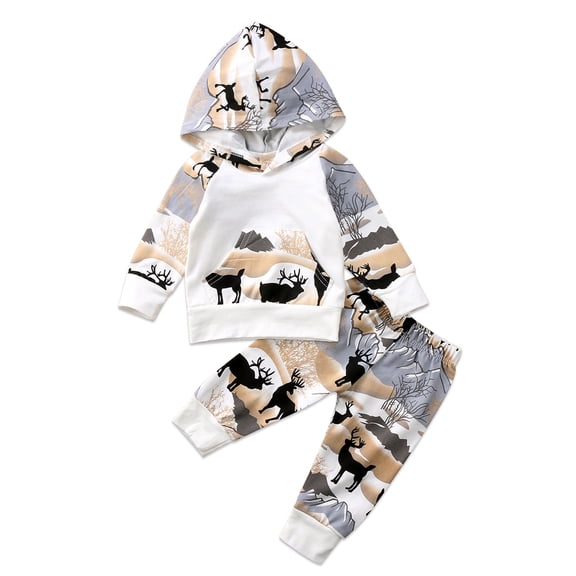 SUNSIOM Newbron Baby Boy Girls Deer Outfit Clothes Toddler Infant Winter Hoodie Pants Set 0-24 Months