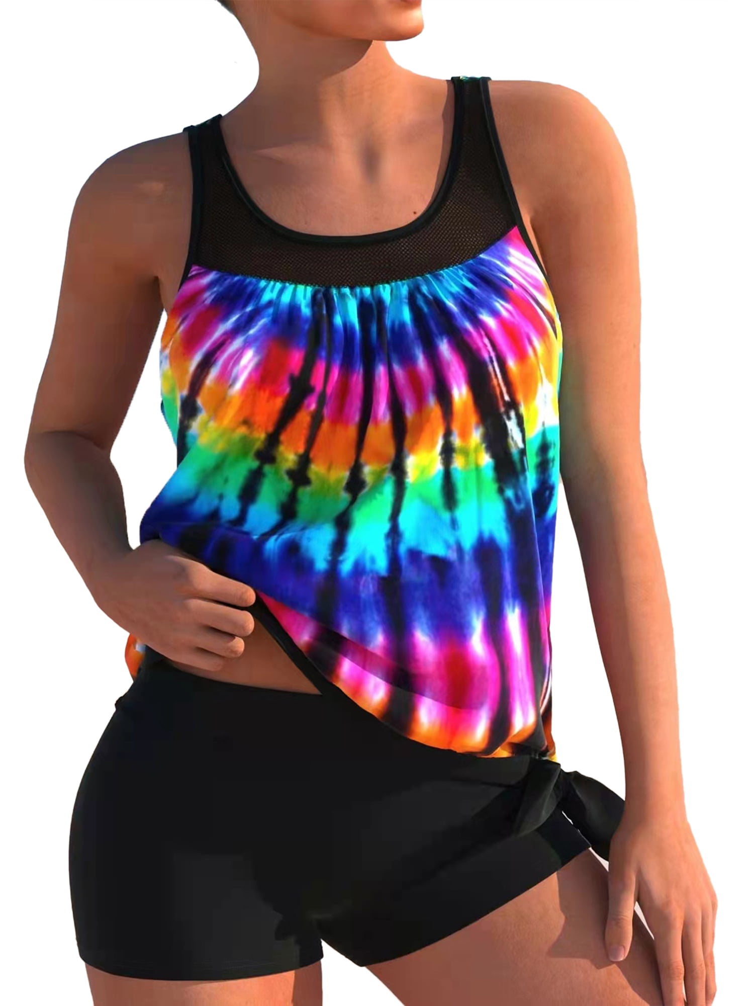 SUNSIOM Plus Size Women Swimsuit 2pcs Tankini Set Blouson Swim Top with