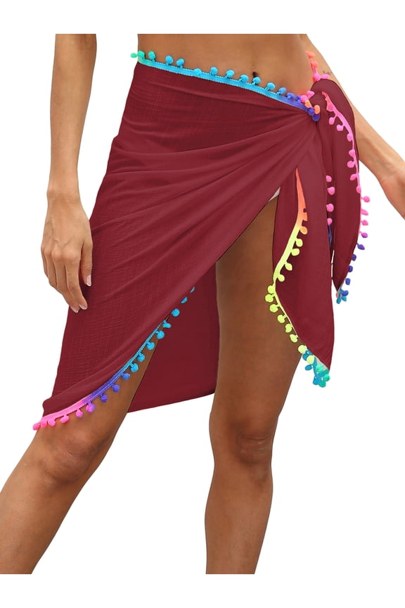Women Beach Sarongs Swimsuit Wrap Skirt Bikini Cover with Colorful Tassel