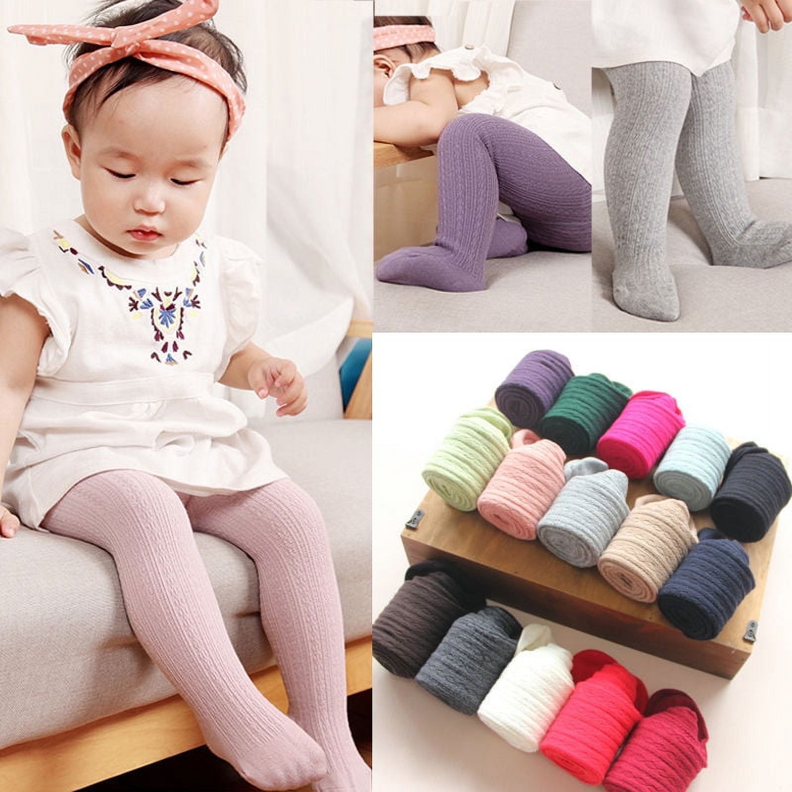 Toddler Little Girls Cotton Tights Footed Spring & Autumn Cable Knit  Legging Pantyhose Stocking