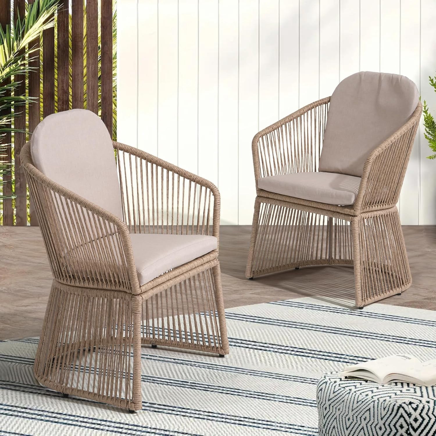 SUNSITT Patio Chairs Set of 2, Woven Wicker Outdoor Dining Chairs w ...