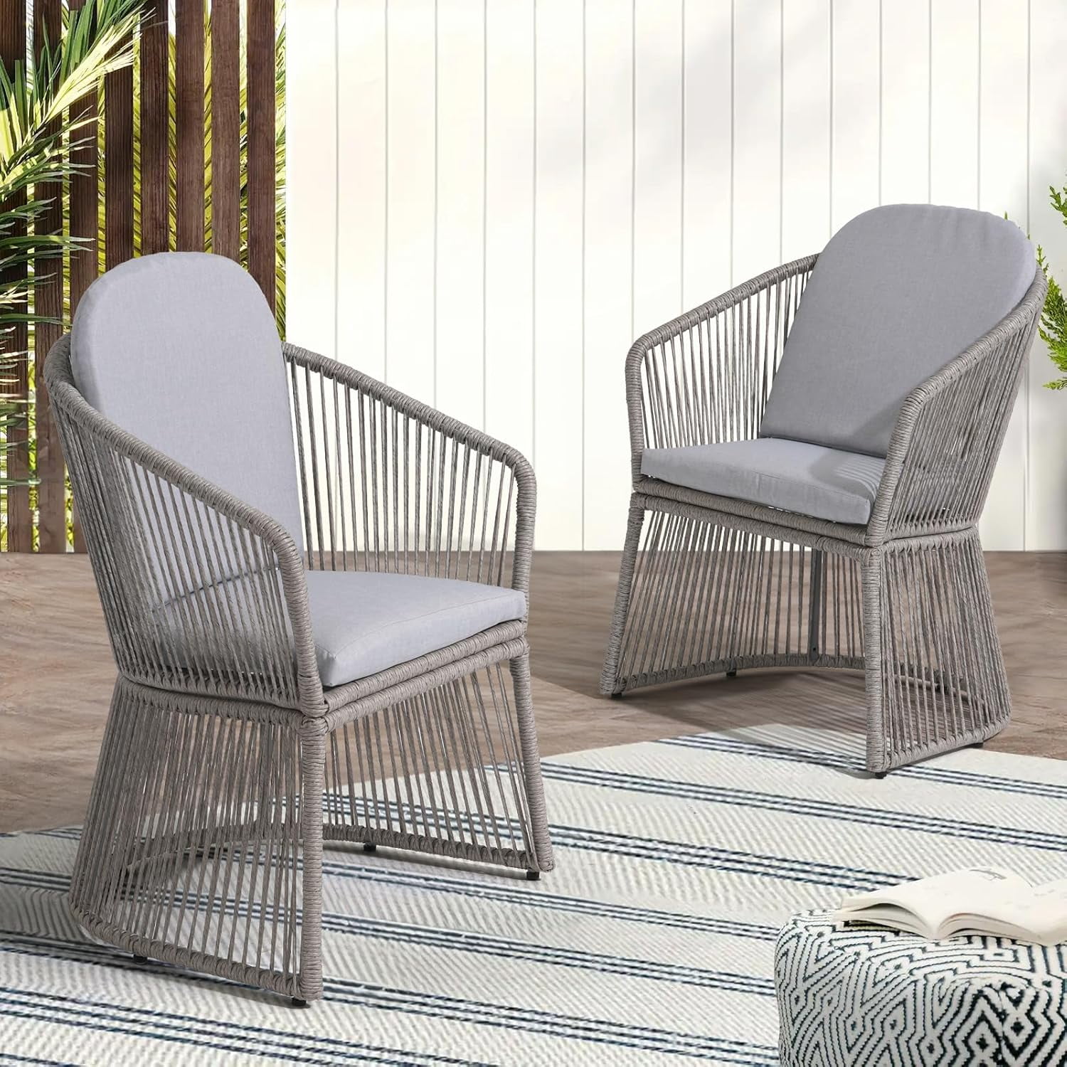 SUNSITT Patio Chairs Set of 2, Woven Wicker Outdoor Dining Chairs w ...