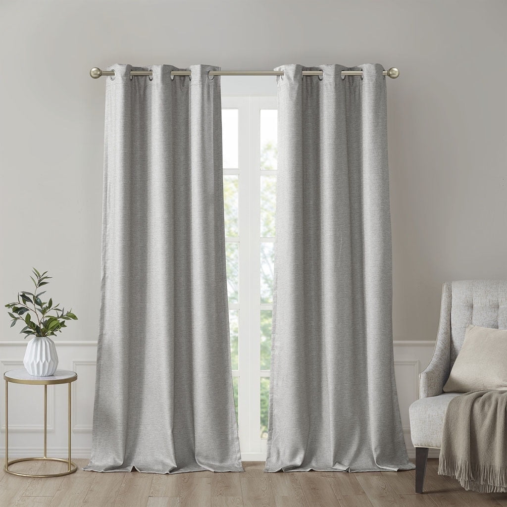 Gray Faux Silk Blackout Grommet Curtain Panels, 2-Piece Set