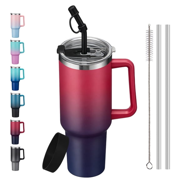 SUNSOC 40oz Tumbler with Handle – Stainless Steel Travel Mug, BPA-Free Insulated Cup Leakproof 40 OZ Water Bottle with Straw