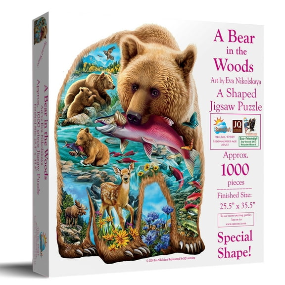 SUNSOUT INC - A Bear in the Woods - 1000 pc Shaped Jigsaw Puzzle by Artist: Eva Nikolskaya - Finished Size 24" x 35" - MPN# 97089