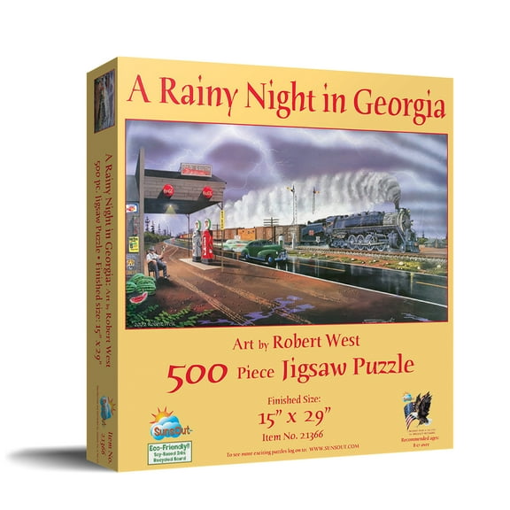 SUNSOUT INC - A Rainy Night in Georgia - 500 pc Jigsaw Puzzle by Artist: Robert West - Finished Size 15" x 29" Train - MPN# 21366