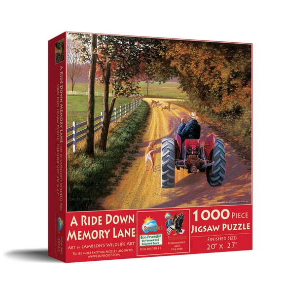 SUNSOUT INC - A Ride Down Memory Lane - 1000 pc Jigsaw Puzzle by Artist: Lambson's Wildlife Art - Finished Size 20" x 27" - MPN# 50161