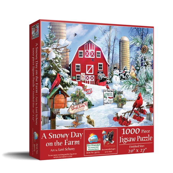 SUNSOUT INC - A Snowy Day on the Farm - 1000 pc Jigsaw Puzzle by Artist: Lori Schory - Finished Size 20" x 27" Christmas - MPN# 35025