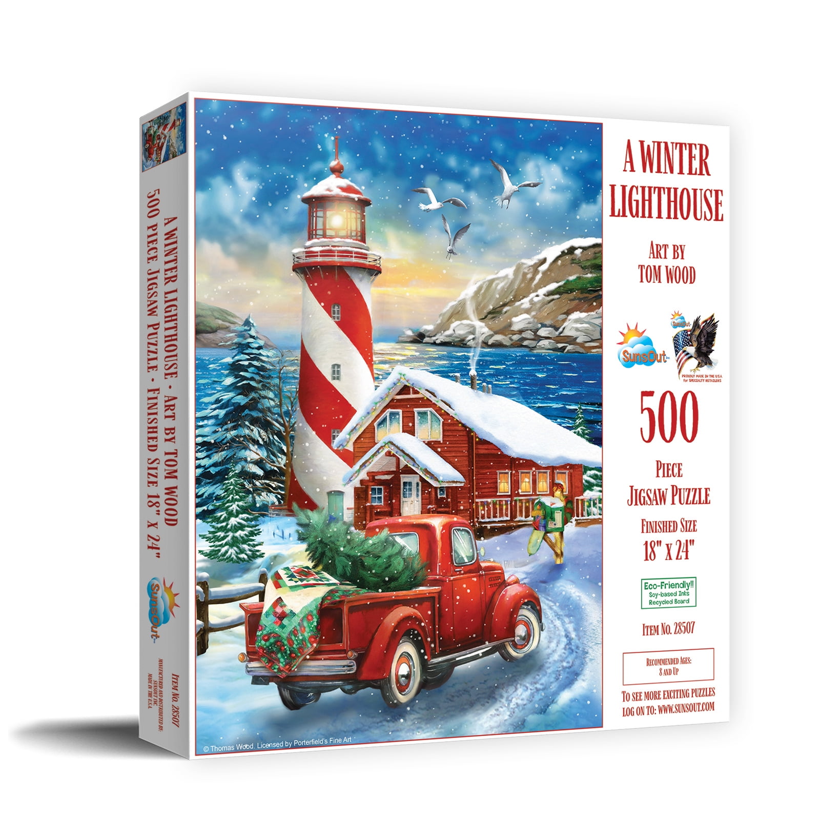 SUNSOUT INC - A Winter Lighthouse - 500 pc Jigsaw Puzzle by Artist: Tom Wood - Finished Size 18" x 24" Christmas - MPN# 28507