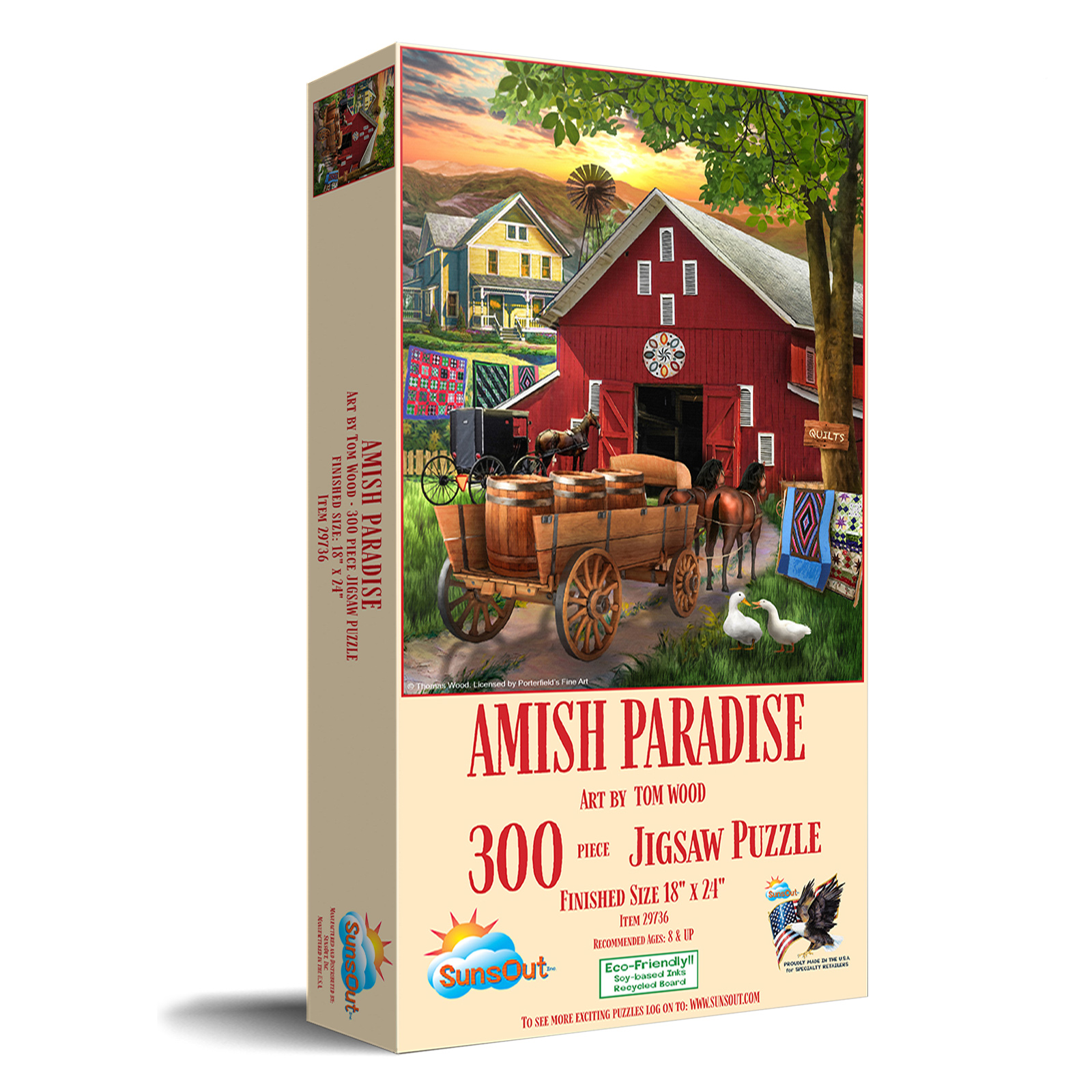 SunsOut 'Amish Paradise' 300-Piece Jigsaw Puzzle – 18x24 Inches, Art By Tom Wood, Made In USA